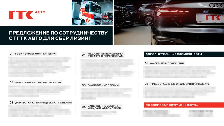 Коммерческое предложение автодилера ГТК Авто для Сбер Лизинг: этапы сотрудничества